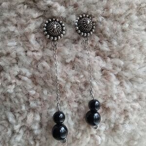 Silver And Onyx Dangle Earrings